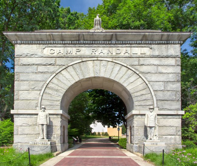 Arched entry to Camp Randall Stadium on the campus of the University of Wisconsin-Madison.