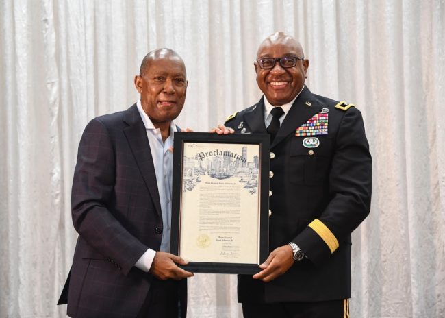 Houston Mayor Sylvester Turner and Major General Isaac Johnson, Jr.