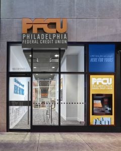 Front view of PFCU's Chestnut Street branch in Philadelphia