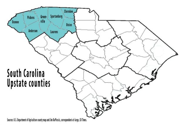 A county map of South Carolina showing where the new branches will be located. 