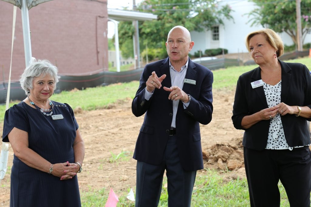 Sharonview Board Member Lynn MacLeod, Partin and Elaine Spalding with the Rowan County (N.C.) Chamber of Commerce at a branch groundbreaking event