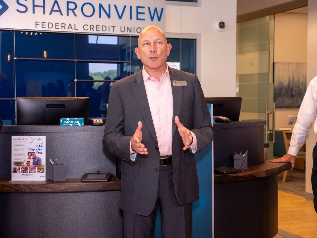 Partin addresses staff at a Sharonview location