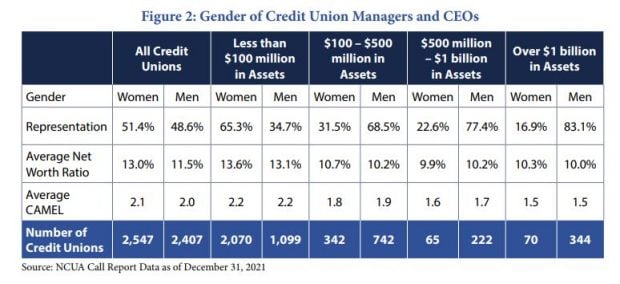 Chart showing gender breakdown of the credit union executives in the U.S.