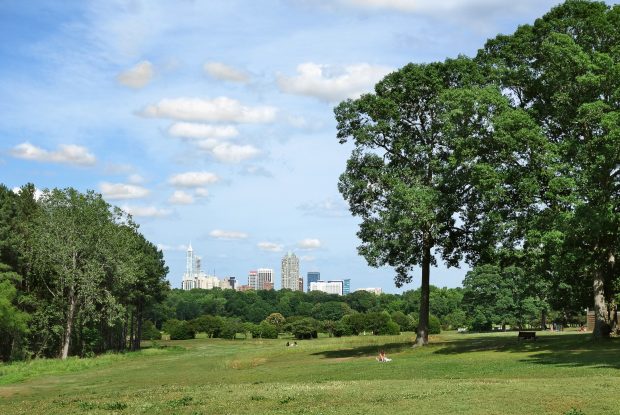 View of the Raleigh, N.C. downtown skyline from Dix Park (Source: AdobeStock).