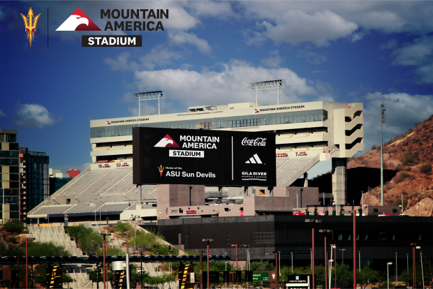 Rendering of the signage at the new Mountain America Stadium on the ASU campus. Credit/Mountain America CU