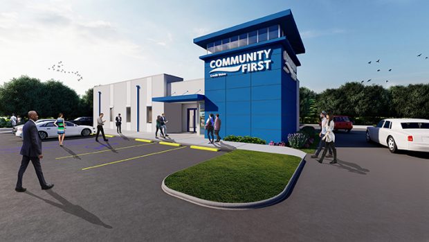 Rendering of Community First Credit Union of Florida's branch to open at Beachwalk in 2025. Credit/Communty First CU