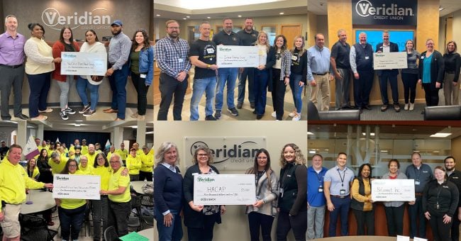 Veridian CU presents checks to six nonprofits for Giving Tuesday