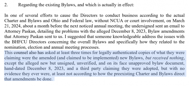 Portion of letter from Thomas Eagle to the NCUA.