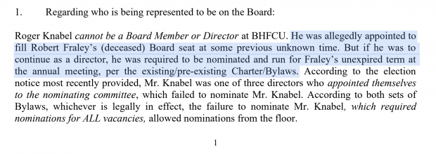 Portion of letter from Thomas Eagle to the NCUA.