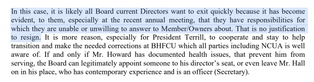 Portion of letter from Thomas Eagle to the NCUA.