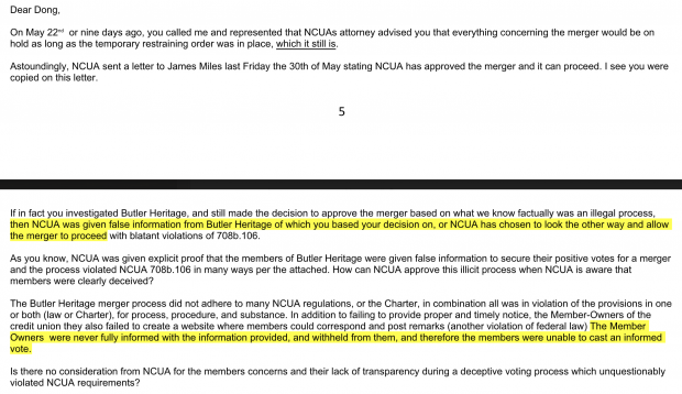 Copy of a portion of an email from Stephen Snider to NCUA's Dong Zhang.