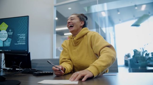 Still shot from a promotional video on U.S. Eagle FCU's website featuring Olympic skateboarder Mariah Duran