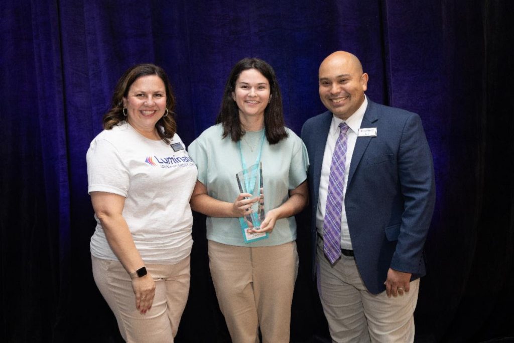 From left to right: Luminate Director of Impact & Foundation Lynette Hazelton; Instep FCU Marketing Officer Kara Hornosky and Luminate President/CEO Juan Fernandez. 