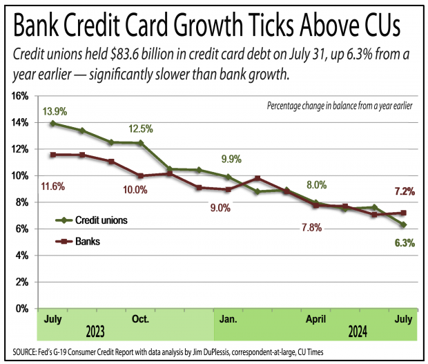 Chart showing banks gaining credit card growth above credit unions