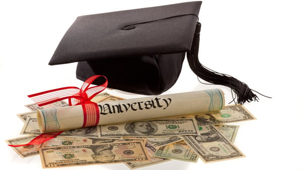 College hat, diploma and money